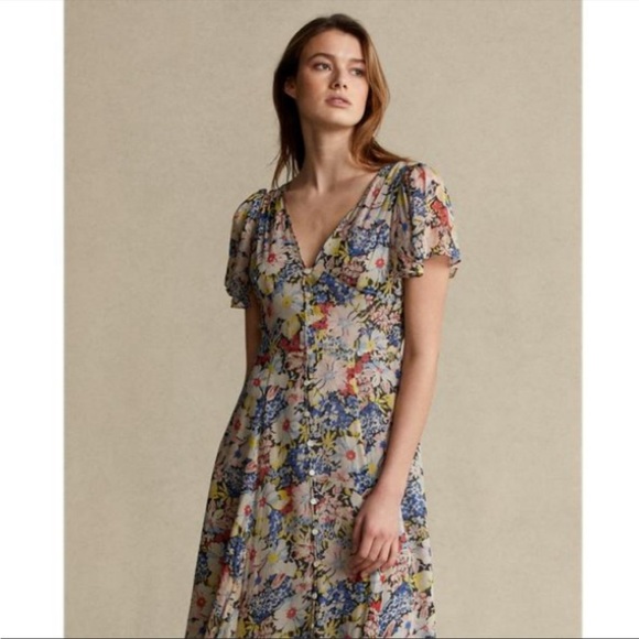 Polo Ralph Lauren Floral Ruffles V-Neck Maxi Dress